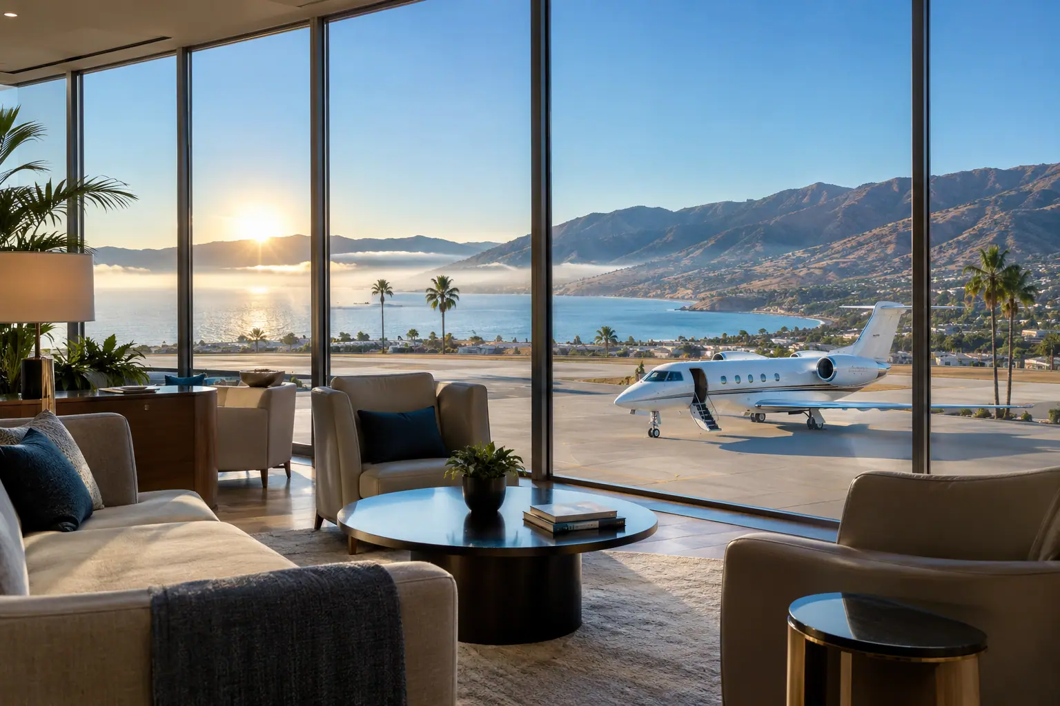 Private terminal lounge overlooking the ramp